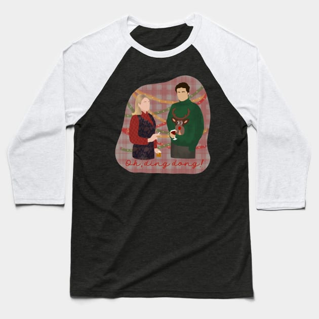 Bridget Jones and Mr Darcy Christmas Jumper Baseball T-Shirt by rachaelthegreat